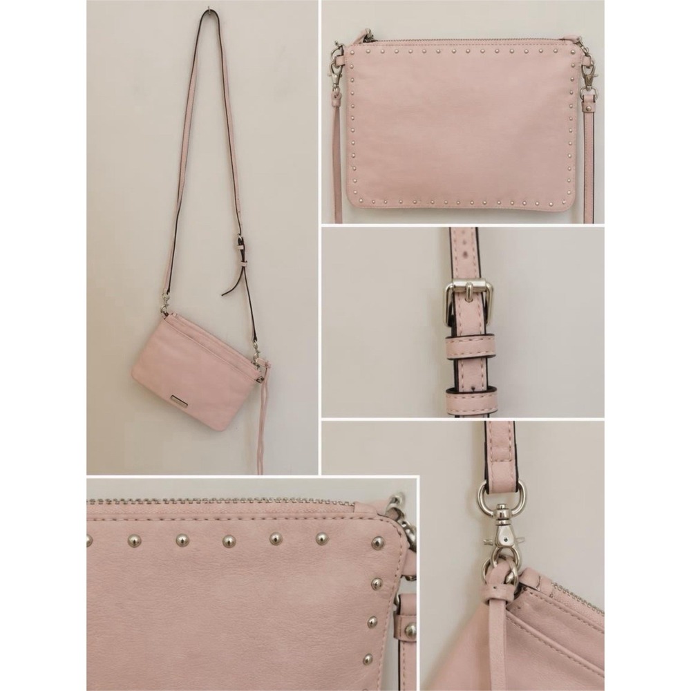 Rebecca Minkoff Pink Leather Studded Crossbody Bag Silver Hardware Small Clutch
